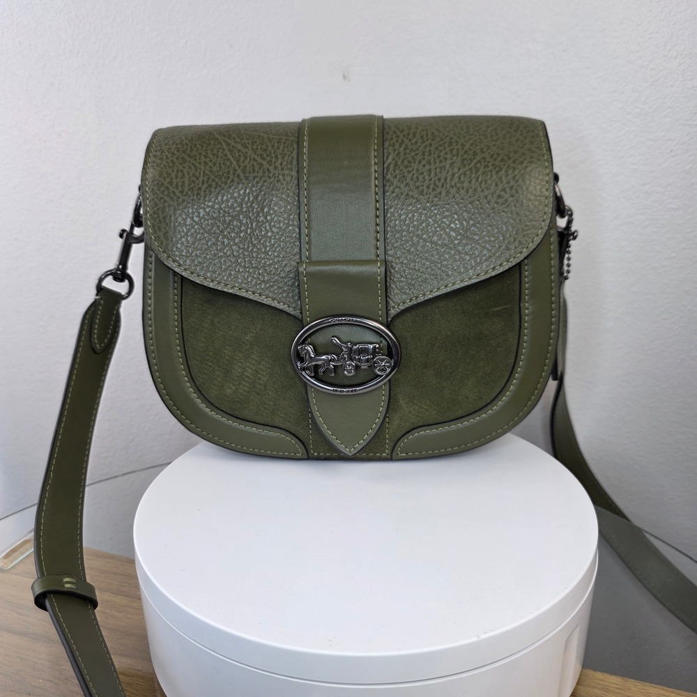 Coach Georgie Saddle Crossbody Bag Olive Green Suede Leather - Picture 13 of 13